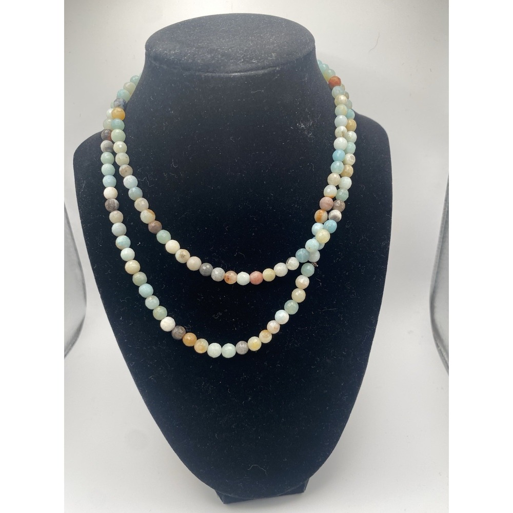 Multicolor Natural Pastel Green Orange Stone Necklace-30 Inches